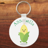Cute dansend kawaii corn cob cartoon illustratie sleutelhanger (Voorkant)