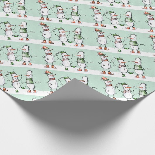 Cute Dansend Snowmen Wrapping Paper Cadeaupapier (Hoek)