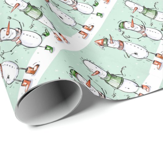 Cute Dansend Snowmen Wrapping Paper Cadeaupapier (Rol Hoek)