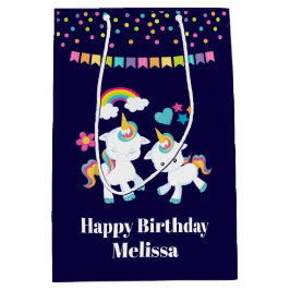 Cute Dansende Eenhoorns Magische Regenboog & Sterr Medium Cadeauzakje