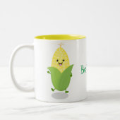Cute dansende maïskolf cartoon illustratie tweekleurige koffiemok (Links)