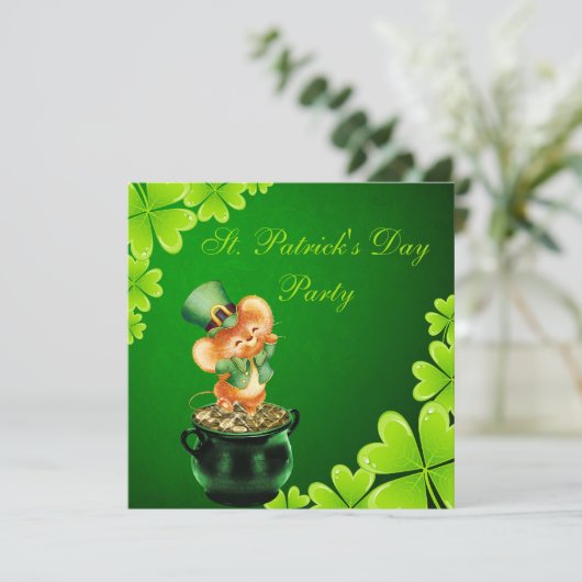 Cute Dansende Mouse St. Patrick's Day Party Kaart (Staand voorkant)