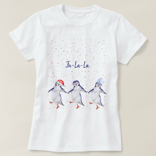 Cute Dansende Penguins Kerstmis T-shirt (Design voorkant)