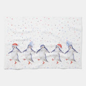Cute Dansende Penguins Kerstmis Theedoek (Horizontaal)