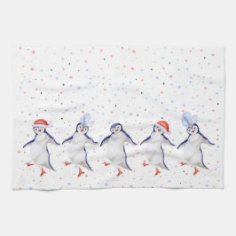 Cute Dansende Penguins Kerstmis Theedoek