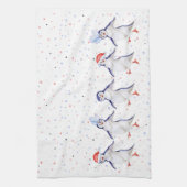Cute Dansende Penguins Kerstmis Theedoek (Verticaal)
