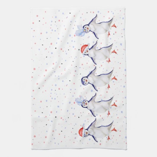 Cute Dansende Penguins Kerstmis Theedoek (Verticaal)