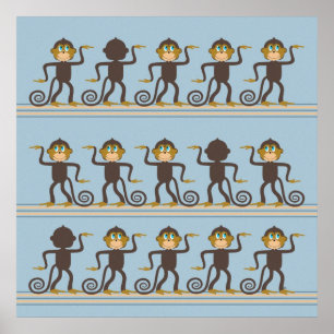 Cute dansende safari patroon, jongensruimte poster