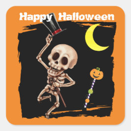 Cute Dansende Skeleton Kinder Halloween Vierkante Sticker