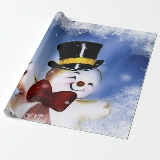 Cute dansende Snowman Cadeaupapier (Uitgerold)