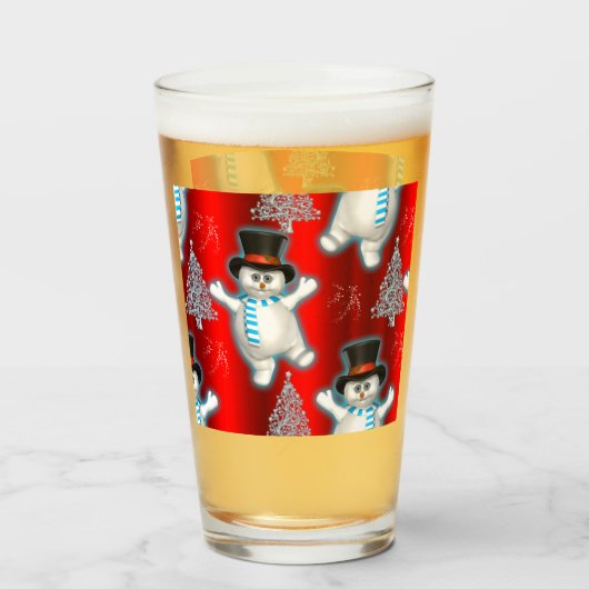 Cute Dansende Snowmen en Sneeuwen met Rode Kerstmi Glas (Achterkant gevuld)