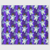 Cute Dansende Snowmen op Blauwe Kerstmis Cadeaupapier (Vlak)