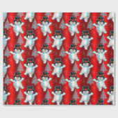 Cute Dansende Snowmen op Rode Kerstmis Cadeaupapier (Vlak)