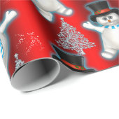 Cute Dansende Snowmen op Rode Kerstmis Cadeaupapier (Rol Hoek)