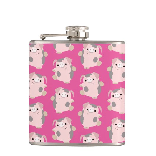 Cute Dansing Cartoon Pig Herhaling Patroonkolf Heupfles (Voorkant)