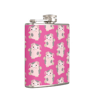 Cute Dansing Cartoon Pig Herhaling Patroonkolf Heupfles