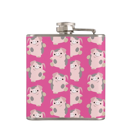 Cute Dansing Cartoon Pig Herhaling Patroonkolf Heupfles (Achterkant)