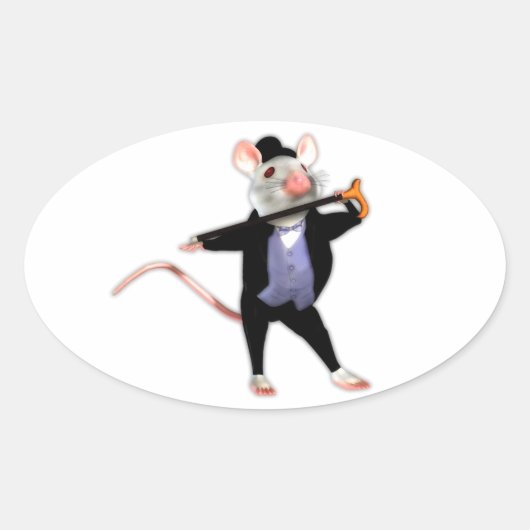 Cute Dapper Mouse, de dansende Cartoon Mouse Ovale Sticker (Voorkant)