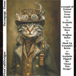 Cute Dapper Steampunk Tabby Kat ET7R Decoupage Tissuepapier