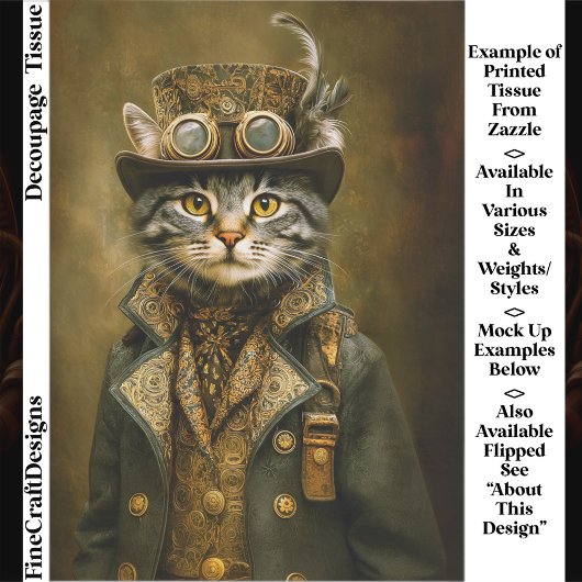 Cute Dapper Steampunk Tabby Kat ET7R Decoupage Tissuepapier