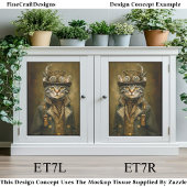 Cute Dapper Stoomtech Zwartbonte Kat ET7L Decoupag Tissuepapier