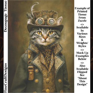 Cute Dapper Stoomtech Zwartbonte Kat ET7L Decoupag Tissuepapier