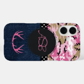 Cute Dark Blue Jeans Pink Antler Camo Case-Mate iPhone Case (Achterkant (horizontaal))