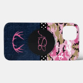 Cute Dark Blue Jeans Pink Antler Camo Case-Mate iPhone Case (Achterkant (horizontaal))