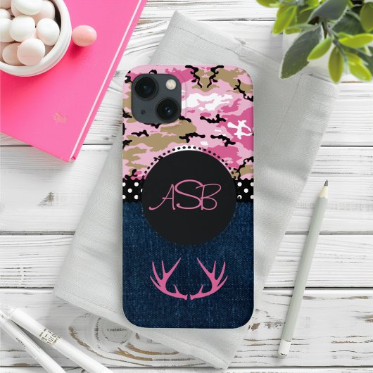 Cute Dark Blue Jeans Pink Antler Camo Case-Mate iPhone Case