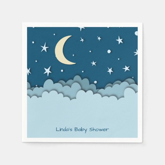 Cute Dark Blue Night Moon and Clouds Baby shower Servet (Voorkant)