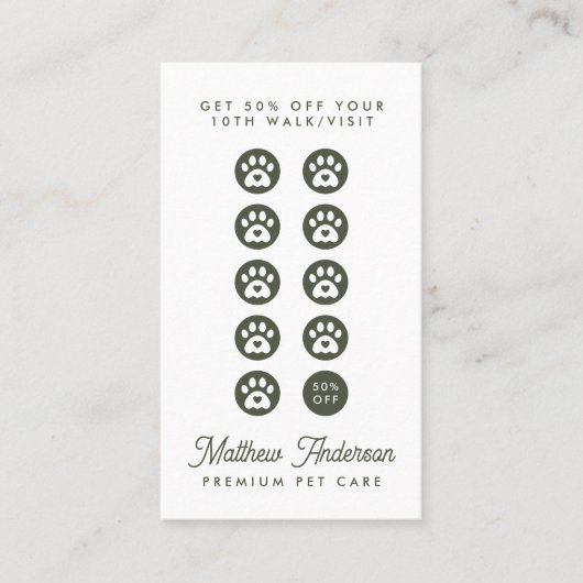 Cute Dark Green Heart Pet Sitter Dog Walker Klantenkaartje (Voorkant)