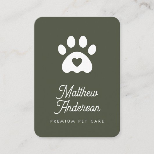 Cute Dark Green Heart Pet Sitter Dog Walker Visitekaartje (Voorkant)