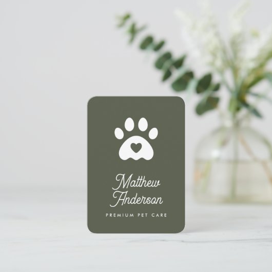 Cute Dark Green Heart Pet Sitter Dog Walker Visitekaartje (Staand voorkant)