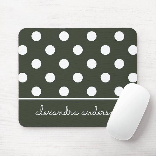 Cute Dark Green Polka Dot Pattern Personalized Muismat (Met muis)