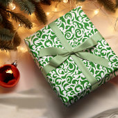 Cute Dark Green White Damask Floral Pattern Cadeaupapier