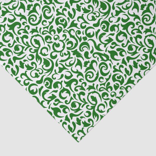 Cute Dark Green White Damask Floral Pattern Tissuepapier (Detail)