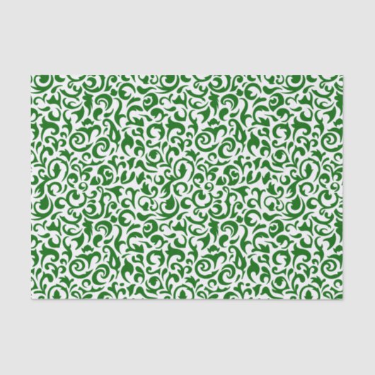 Cute Dark Green White Damask Floral Pattern Tissuepapier (Voorkant)