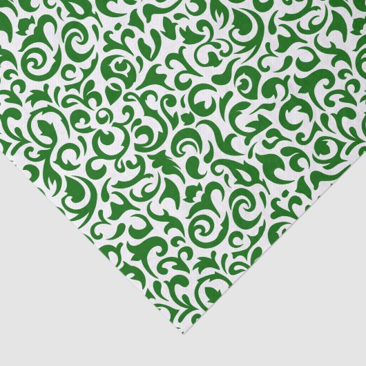 Cute Dark Green White Damask Floral Pattern Tissuepapier (Detail)