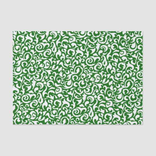 Cute Dark Green White Damask Floral Pattern Tissuepapier (Voorkant)