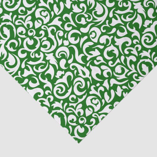 Cute Dark Green White Damask Floral Pattern Tissuepapier (Detail)