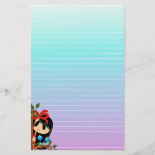 Cute Dark Hazard Girl en Two Baby Birds Briefpapier