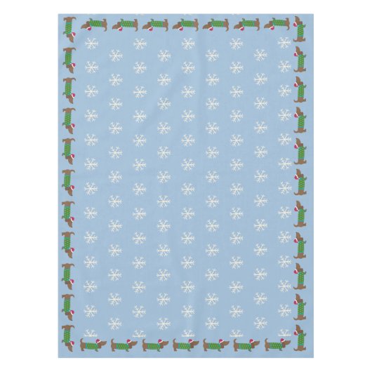 Cute Daschund en Snowflakes Blue geïllustreerd Tafelkleed (Voorkant)