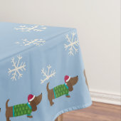 Cute Daschund en Snowflakes Blue geïllustreerd Tafelkleed (Voorbeeld)