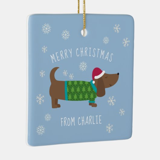 Cute Daschund Fotokerstmis Keramisch Ornament (Rechts)