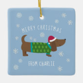 Cute Daschund Fotokerstmis Keramisch Ornament (Voorkant)