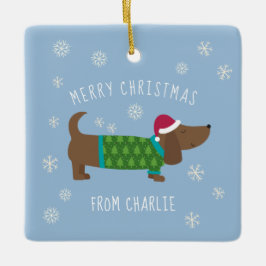 Cute Daschund Fotokerstmis Keramisch Ornament