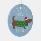 Cute Daschund-fotoronde met Kerstmis Keramisch Ornament (Rechts)