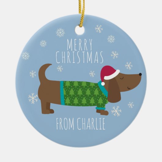 Cute Daschund-fotoronde met Kerstmis Keramisch Ornament (Voorkant)