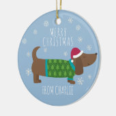 Cute Daschund-fotoronde met Kerstmis Keramisch Ornament (Links)