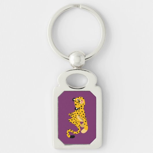 Cute Dashing Cartoon Cheetah Metal Sleutelhanger (Voorkant)